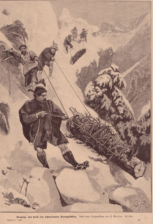Bergung Lawinenopfer 1900